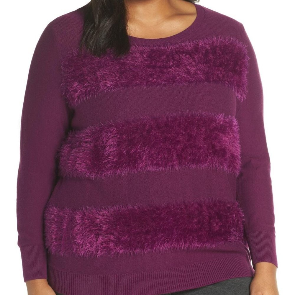 Sejour Faux Fur Trim Sweater Purple 2X